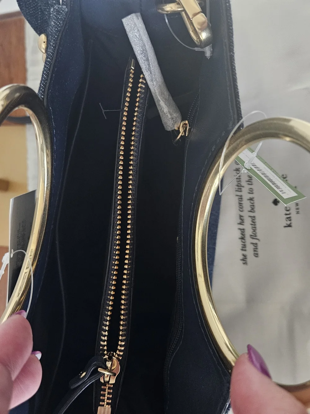kate spade Dark Navy Denim Tote with Gold Ring Handles